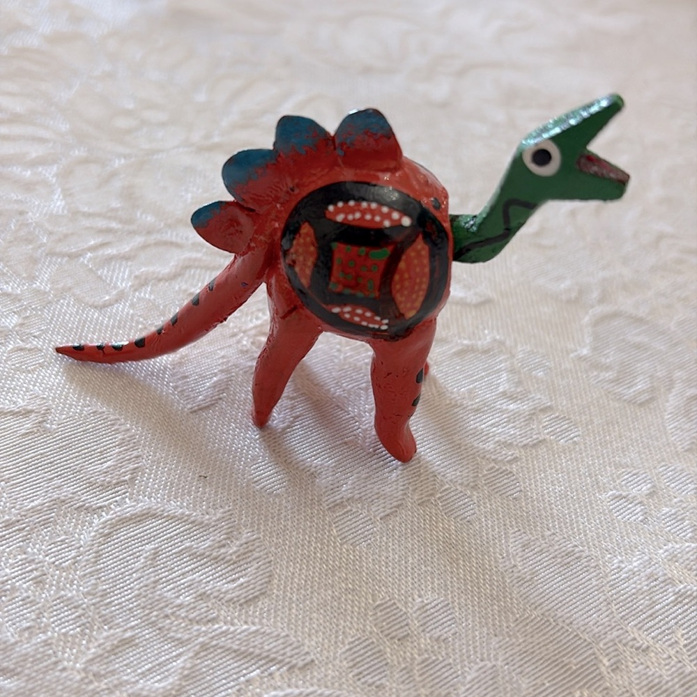 Handmade Mexican Wooden Orange Dinosaur